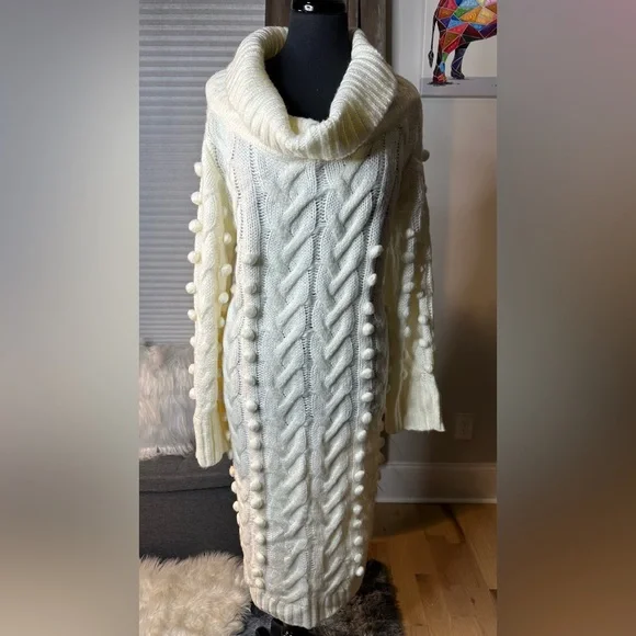 FARM Rio Cream Cable Knit Cowl Sweater - Picture 1 of 5